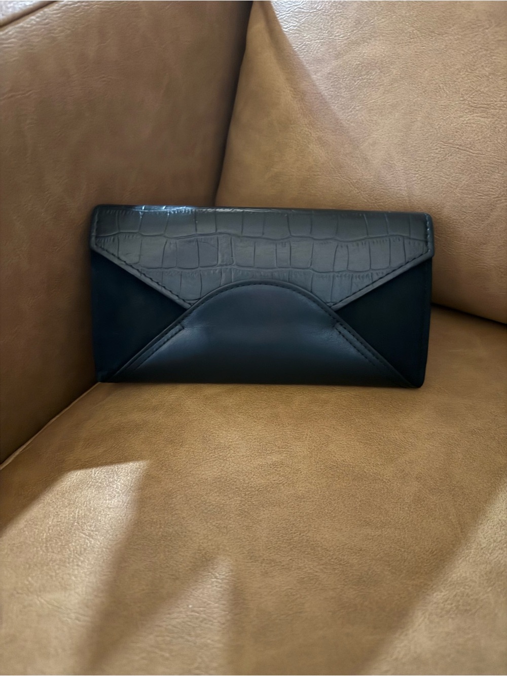Sezane Black Croc-Embossed Envelope Wallet